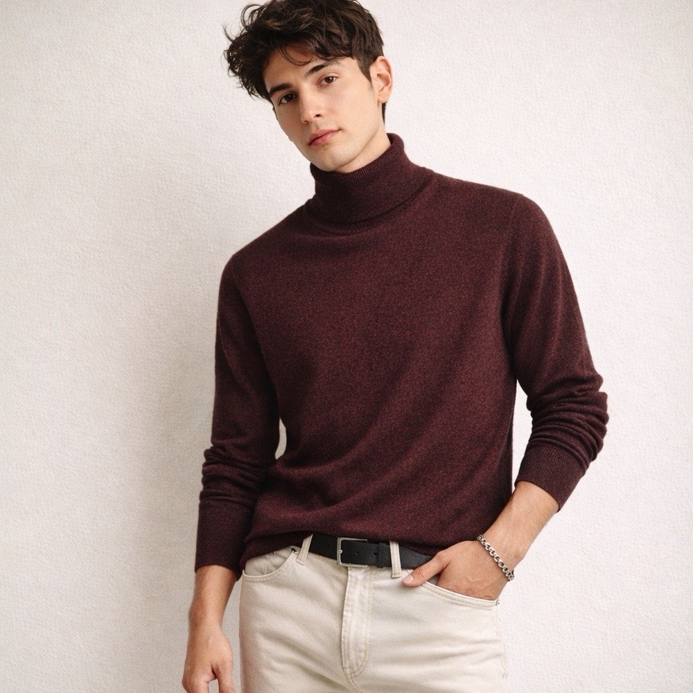 Tuscan Italy Sweater Merino Wool Burgundy Crewneck XL Soft Knit Mens